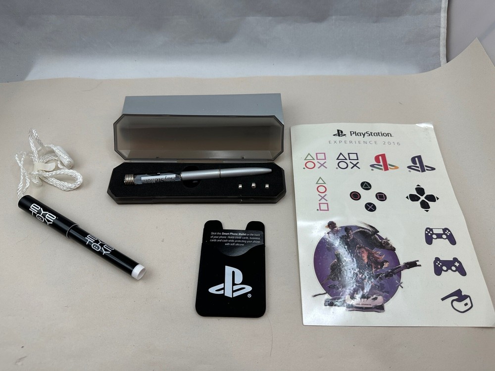 Sony Playstation Promo Lot Light Up Pen w/Case Blue Light, Tattoos, Pen, More!
