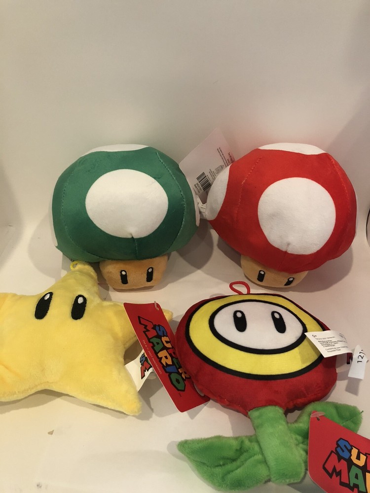 Super Mario Plush Nintendo Mushroom Star Plant Set Of 4 6” Plush New