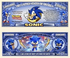 Pack of 5 Sonic Video Game 1 Million Dollar Bills Collectible Novelty Money