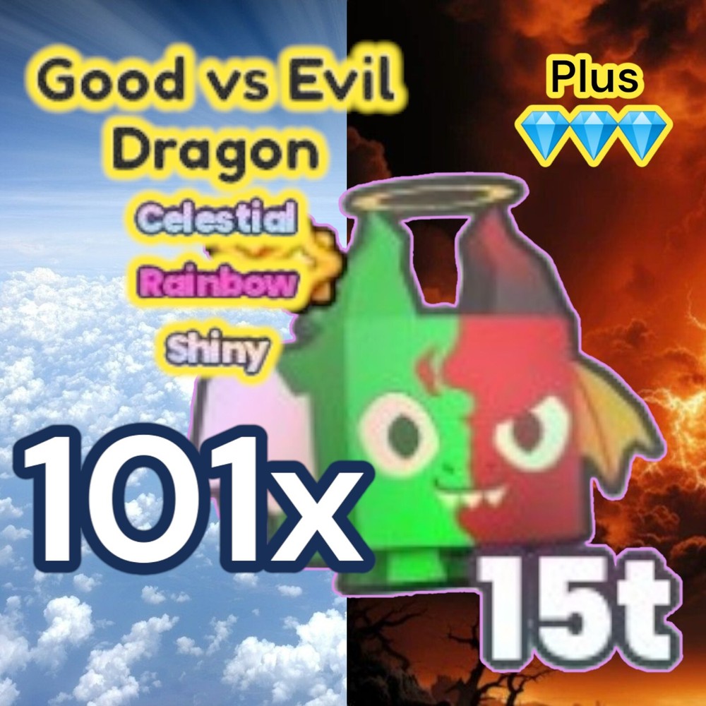 Pet Simulator 99. 101x Shiny Rainbow Good Vs Evil Dragon + 1m Diamonds. Same Day