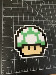 Mario Bros Pixel Green 1-up Mushroom Koopa High Quality Sticker 3×3 In Nintendo