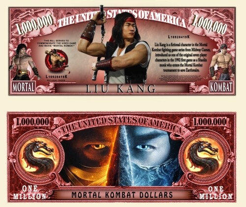 Pack of 5 Mortal Kombat Liu Kang 1 Million Dollars Collectibe Novelty Money