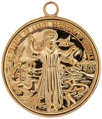 Leather Brothers St Francis Dog Medallion, Gold Finish, 1″ Round 1,