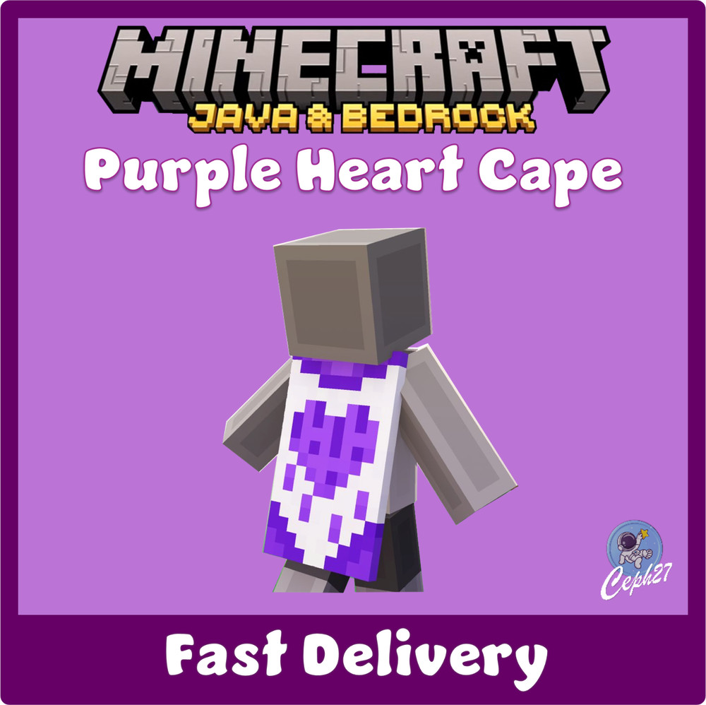 Minecraft – Purple Heart Cape Code – Java & Bedrock Edition – All Platforms
