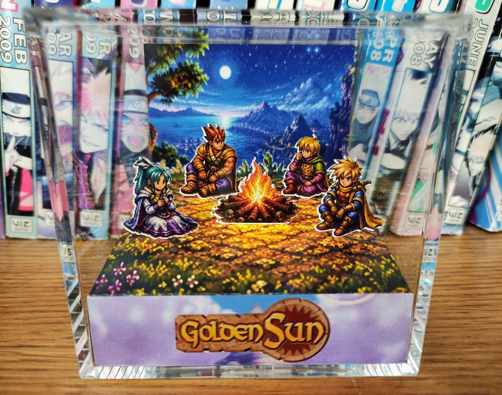 Golden Sun Campfire Handmade Diorama – Golden Sun Gameboy Gaming Cube – Fanart