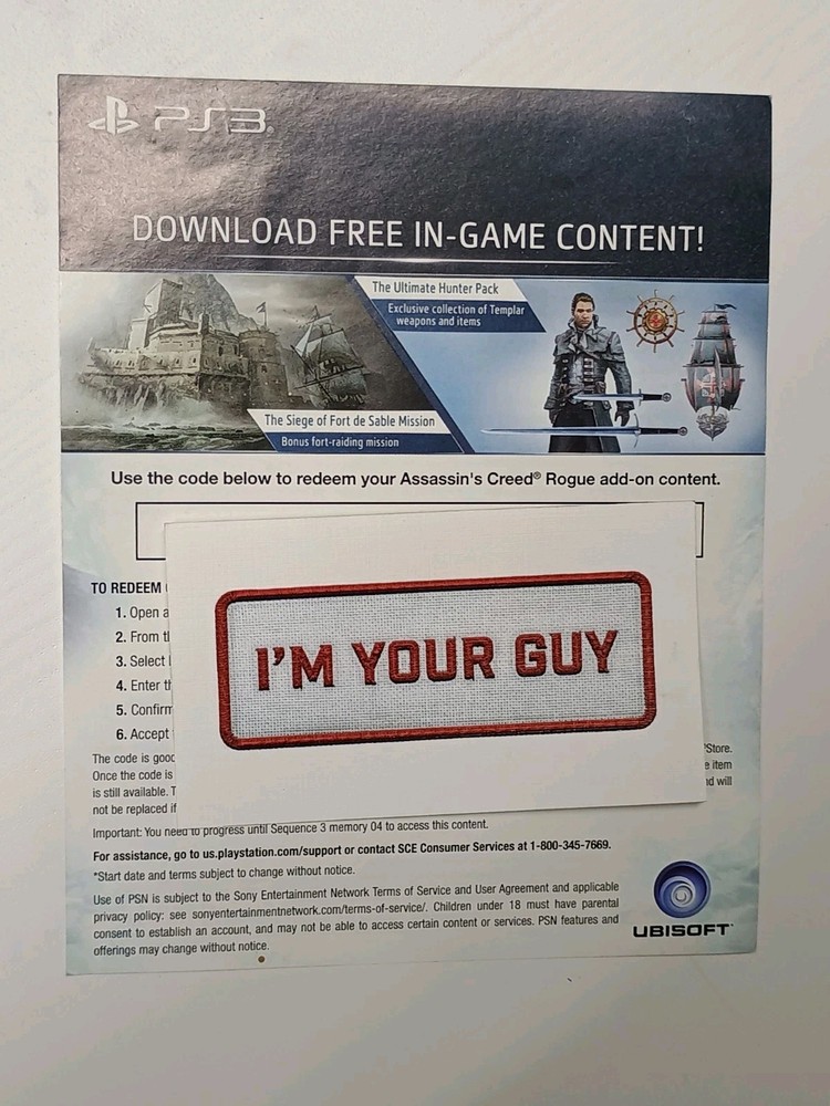 Assassin’s Creed Rogue Limited Edition PlayStation 3 PS3 MISSION DLC INSERT ONLY