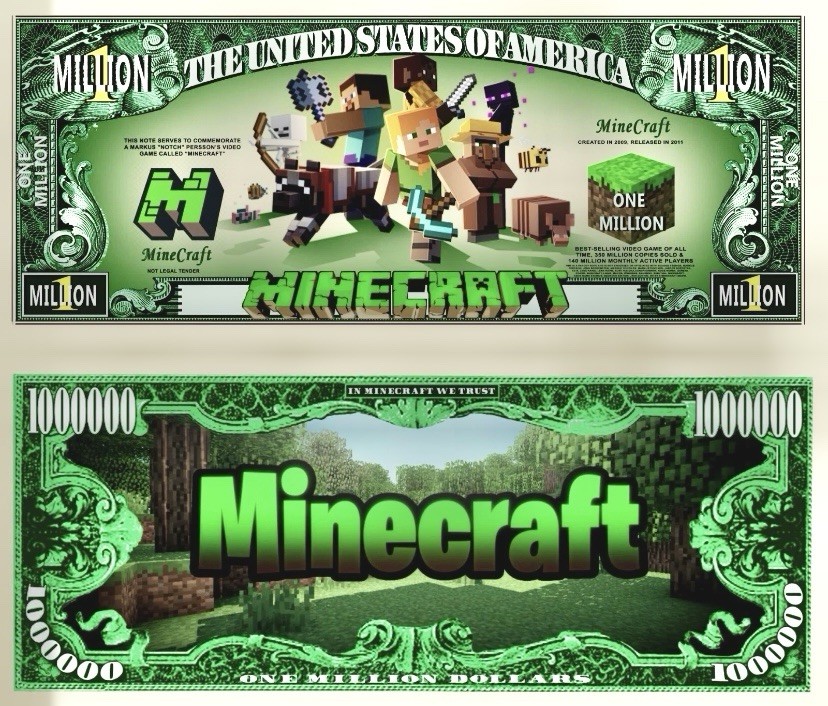 Pack of 25 Minecraft Video Game Collectible Money Novelty 1 Million Dollar Bills