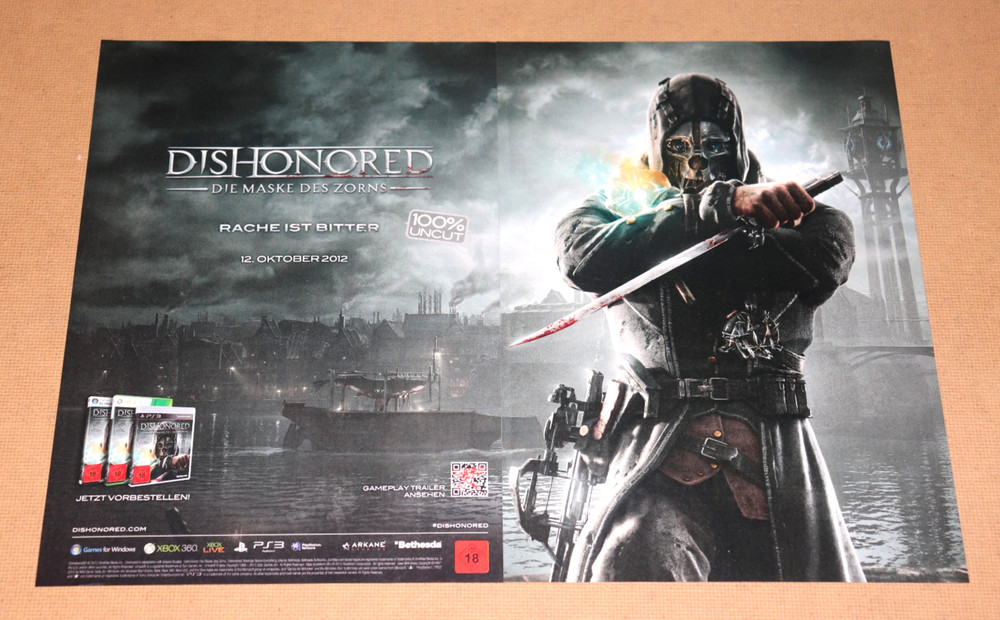 Dishonored PS3 Xbox 360 Old Ad Poster Small Advertising 2 page Poster