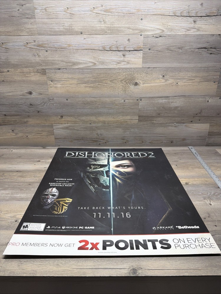 Dishonored 2 GameStop Display Promo Sign Poster