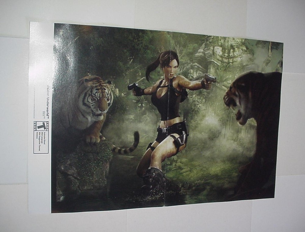 Tomb Raider Underworld Poster # 1 Nintendo Wii Eidos Dual Pistols Lara vs Tigers