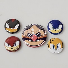 Sonic The Hedgehog Set Of 5 Pins/Buttons Badges Knuckles, Tails, Shadow, Eggman
