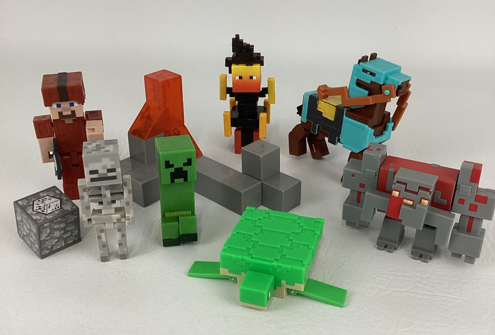 Minecraft Video Game Character 4″ Figure 9pc Lot Steve Blaze Armored Horse