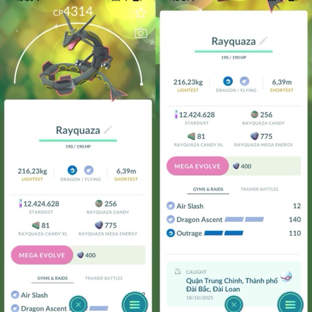 Pokémon Go – Level 50 3 Move Shiny Rayquaza Dragon Ascent – Trade 20K Or 1M Dust