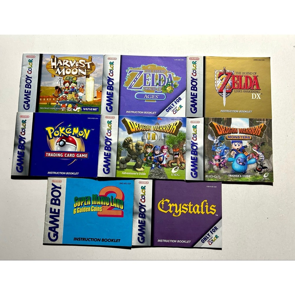 Game boy color manual bundle lot Nice shape🔥Zelda Pokémon Mario dragon Warrior