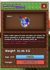 Huge Dilophosaurus Rainbow Hatched + Nightmare – Grow A Garden – Fast Delivery!