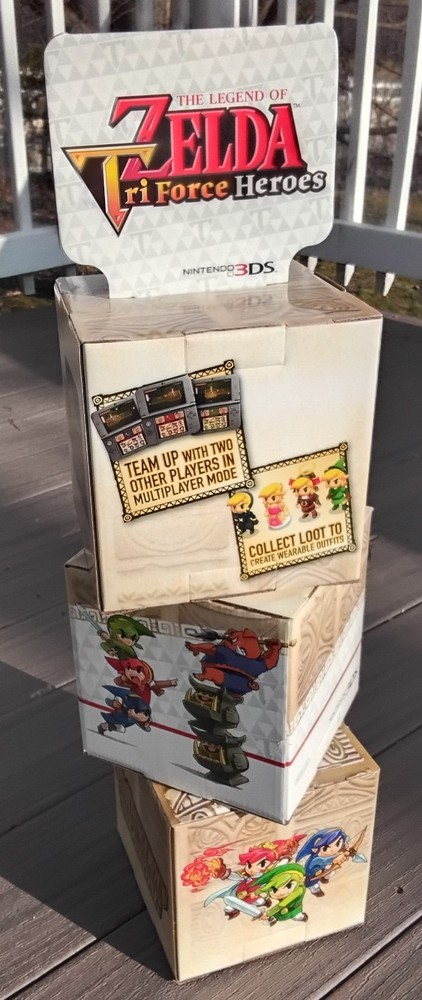 2015 Nintendo 3DS Zelda Triforce Heroes counter standee, new in box