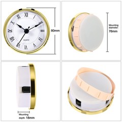 Hicarer Round Clock Insert 3-1/8 Inch (80 mm) Quartz Movement Roman Gold Trim