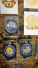 Vtg Super Mario Challenge Coin Lot – 6 Silver Colored Challenge Coins & 7 Decals