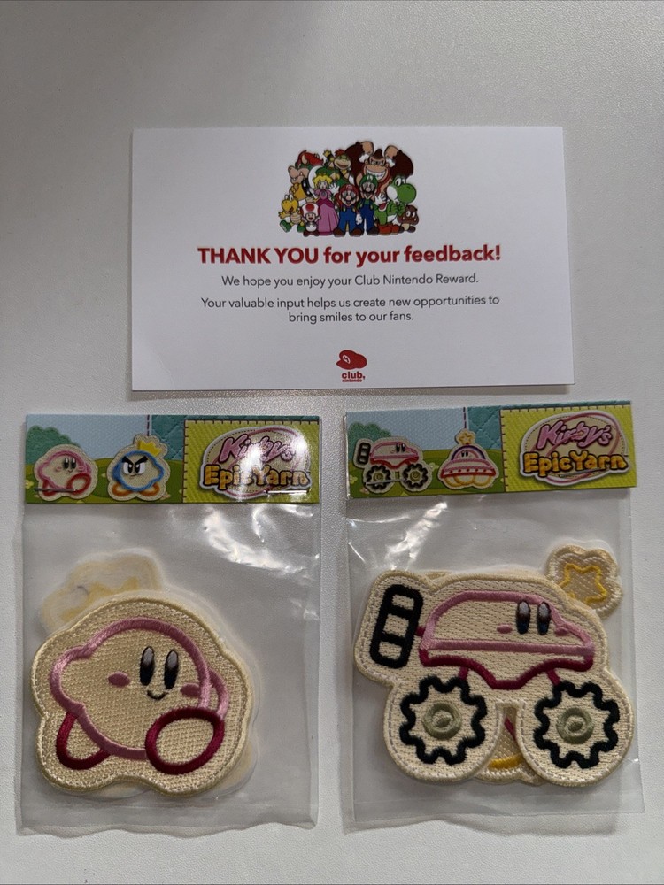 Club Nintendo Kirby Patch Set. 2 unopened packs, 4 total patches. Brand new.