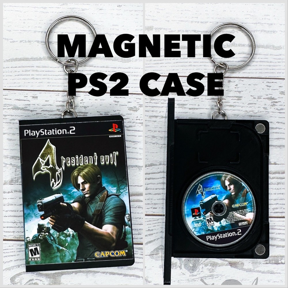 Resident Evil 4 Mini PS2 Game Case Keychain Magnetic Opening Functional Disc