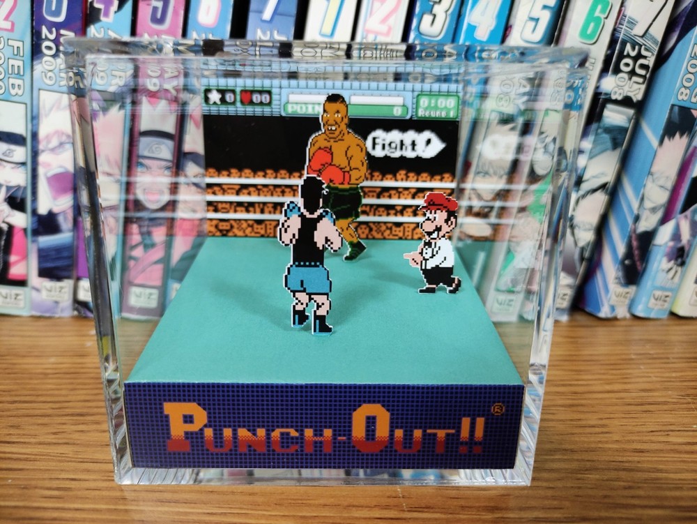 Punch out!! Mac vs Mike Tyson Handmade Diorama – NES Gaming Cube – Fanart