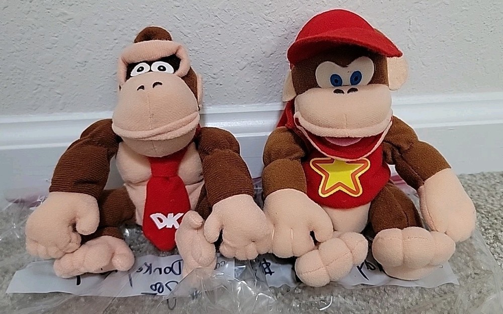 Donkey Kong DK and Diddy Plush Vintage Nintendo Stuffed Animals Beanbags BD&A