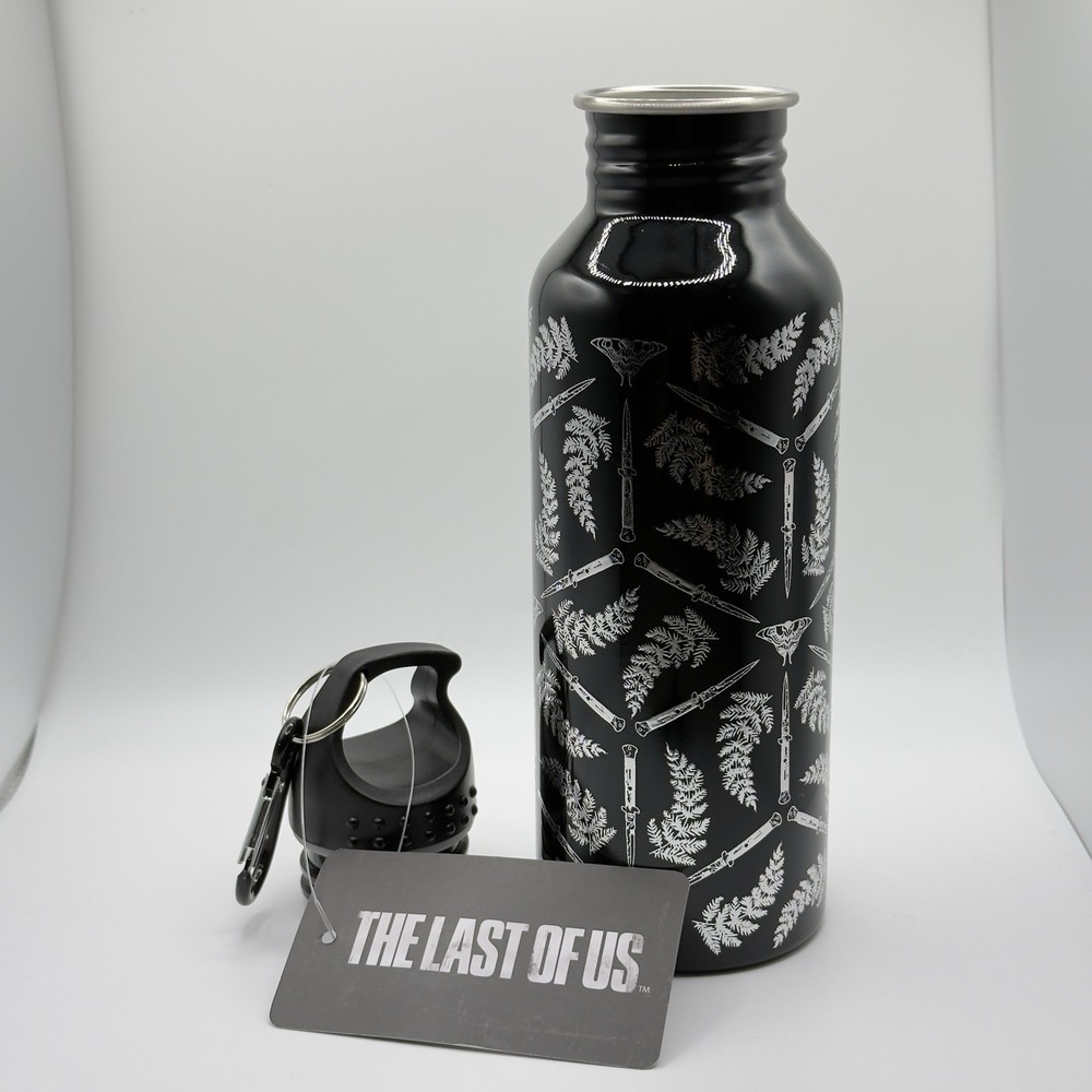 THE LAST OF US 18 Oz Black & Silver Water Bottle w/Carabiner – Brand NEW