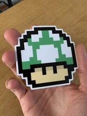 Mario Bros Pixel Green 1-up Mushroom Koopa High Quality Sticker 3×3 In Nintendo