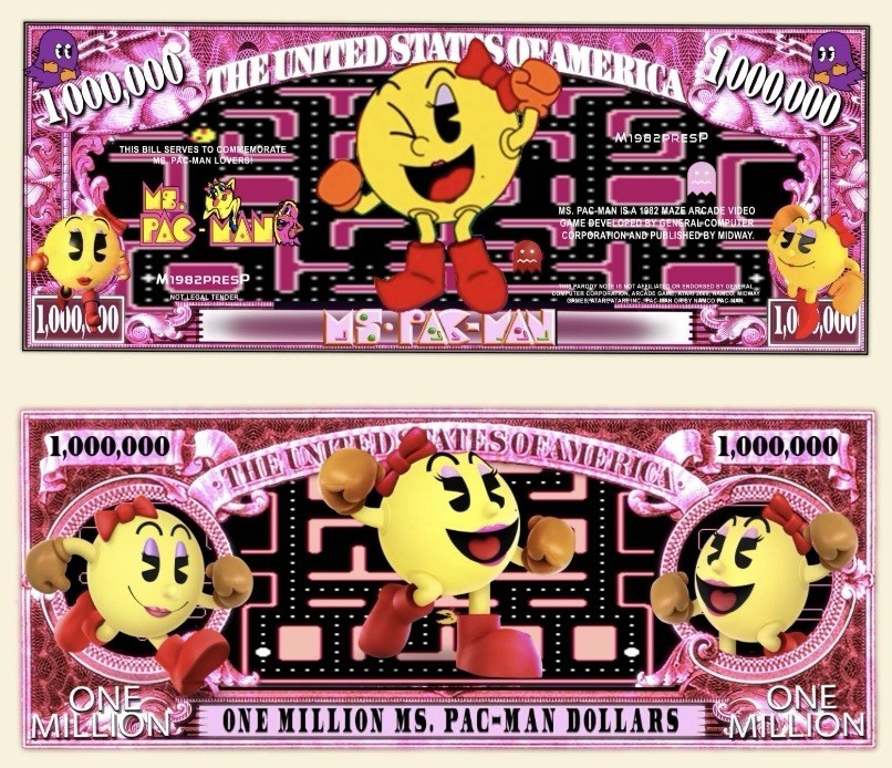 Pack of 10 Ms. Pacman Game 1 Million Dollar Bills Collectible Novelty Money