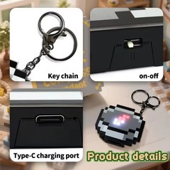 Minecraft Rechargeable Compass Keychain Functional LED Pixel Toy Model Pendant