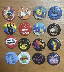 Assortment of 16 pins- FNaF, Spongebob, Bendy, Cuphead, and more