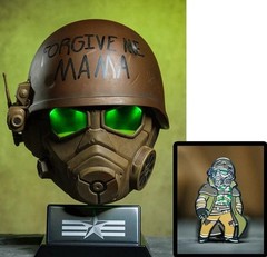 Fallout Desert Ranger Battle Wearable Helmet LED Bundle + NCR Stand + Enamel Pin