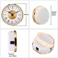 3-1/8 Inch (80 mm) Mini Quartz Clock Insert Round Clocks Small, Gold