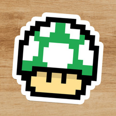 Mario Bros Pixel Green 1-up Mushroom Koopa High Quality Sticker 3×3 In Nintendo