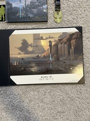 HALO INFINITE COLLECTIBLES LOT – Book Wallet Patches Bottle Opener Lithograph