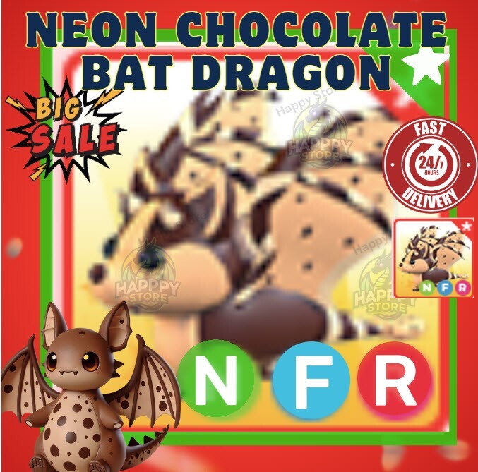 Neon Chocolate Chip Bat Dragon(NFR) Adopt From Me cheap For Sale/Fast Delivery