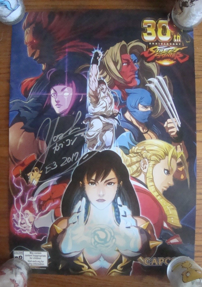 E3 Expo 2017 Street Fighter 30th Anniversary poster signed Yoshinori Ono