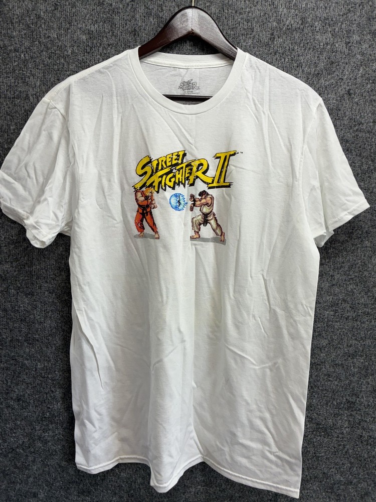 Street Fighter II Ryu Ken Hadoken T-Shirt Mens L White Capcom CHANGES Licensed