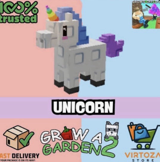 Grow a Garden 2 Unicorn Video Game Merchandise Collectible In-Game Item