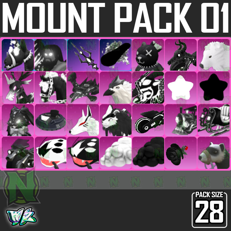 Roblox World Zero WZ – 28 PACK – MOUNT PACK 01 – BLACK/WHITE MOUNTS