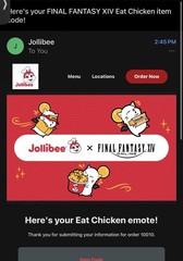 Jollibee x Final Fantasy XIV Collaboration Eat Chicken Emote Code Only Read Desc