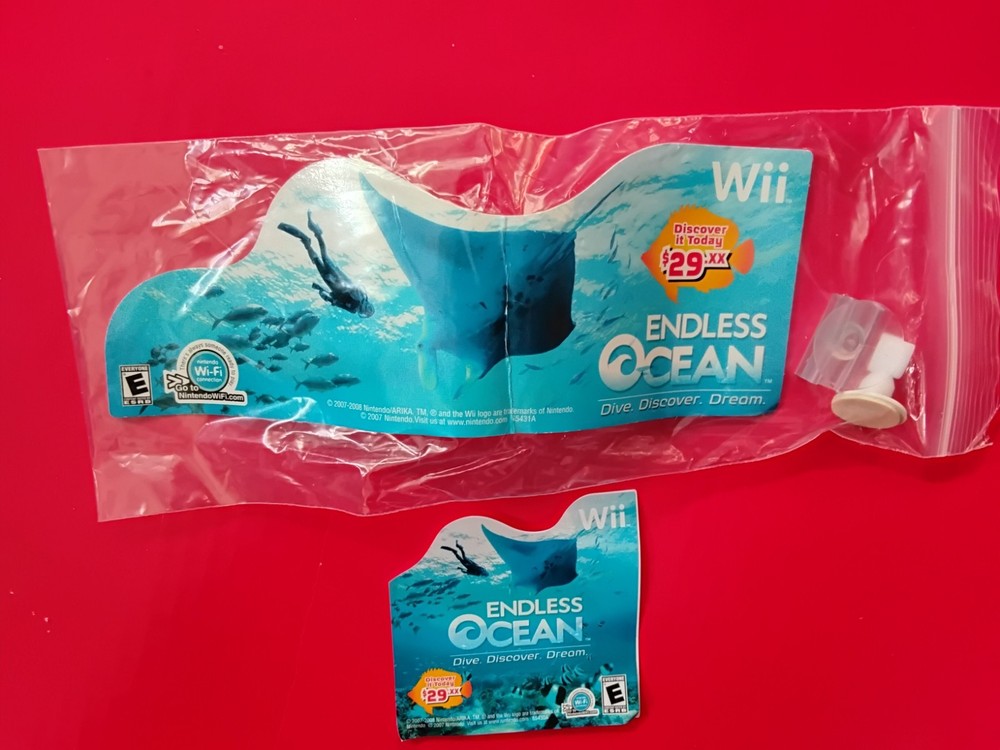 Rare 2008 Nintendo Wii Endless Ocean shelf talker set w/ glass cling