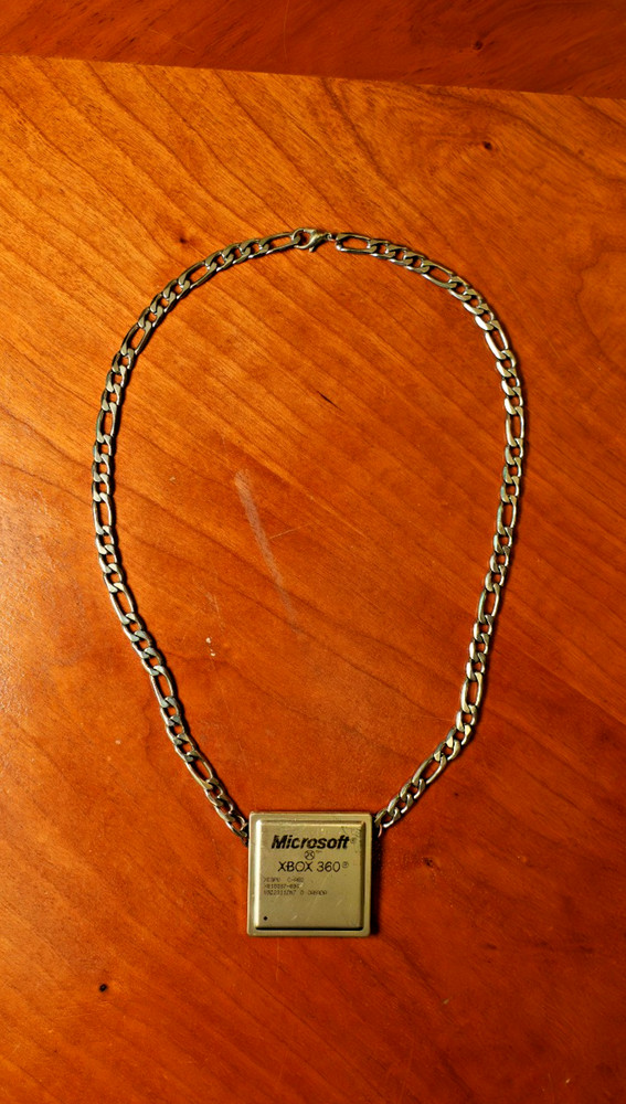 Unique Custom Xbox 360 Slim CPU Necklace, XCGPU Silver-Tone Stainless Chain