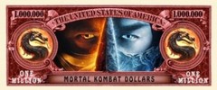 Pack of 5 Mortal Kombat Liu Kang 1 Million Dollars Collectibe Novelty Money