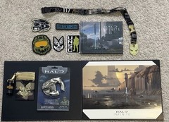 HALO INFINITE COLLECTIBLES LOT – Book Wallet Patches Bottle Opener Lithograph