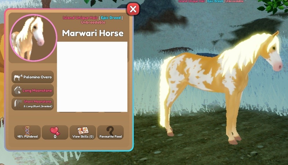 [Wild Horse Islands Roblox] Island Unique Hair (IUH) Rare Coat Moonstone Mar