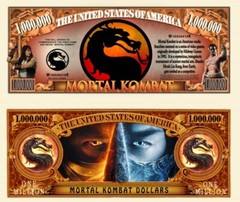 Pack of 25 Mortal Kombat Dragon Logo 1 Million Dollar Bills Novelty Money