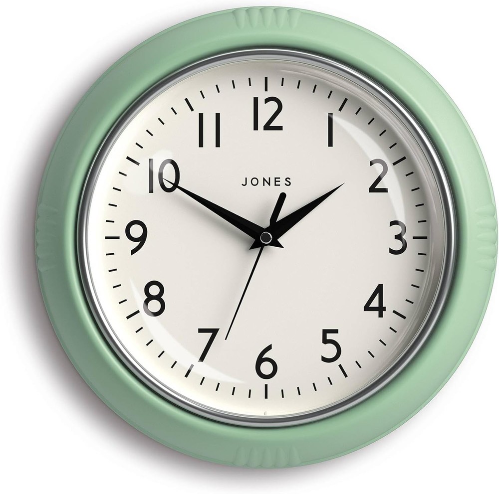 JONES CLOCKS® Ketchup Wall Clock | Round Retro Diner | 25cm, Mint Green