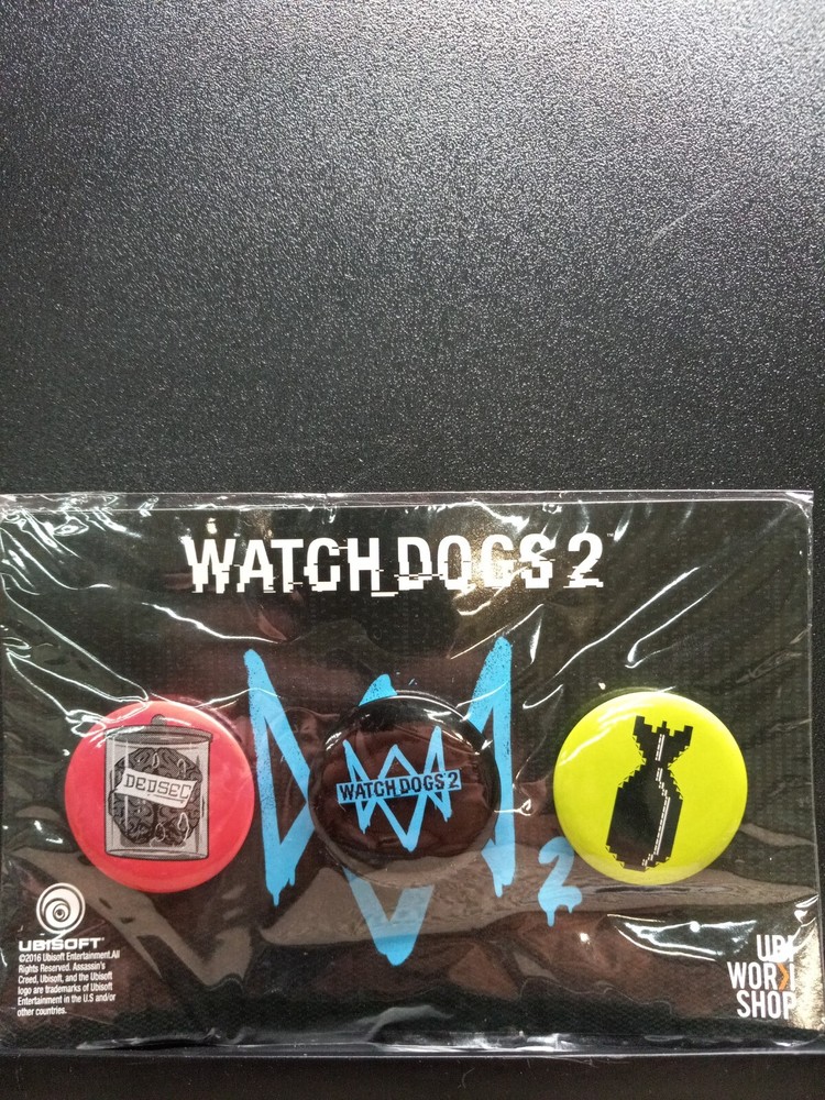 UBISOFT WATCHDOGS 2 – 3 BUTTON PIN SET 2016 GAMESTOP EXCLUSIVE FACTORY SEALED