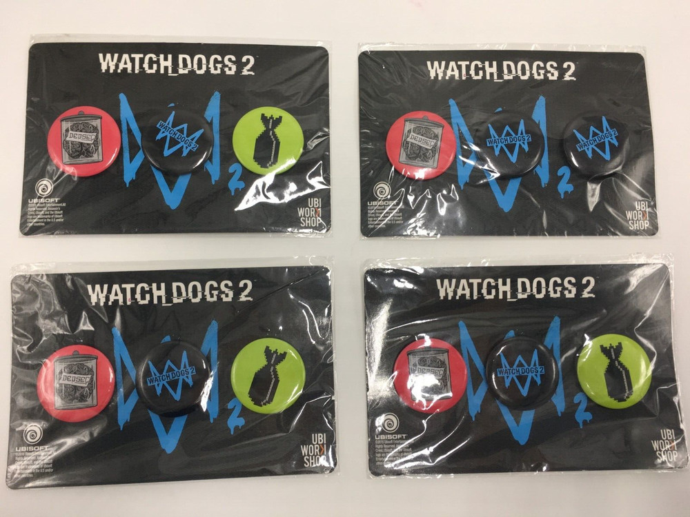 New Ubisoft Watch Dogs 2 Button Pin Set 2016 Lot (GameStop Exclusive)